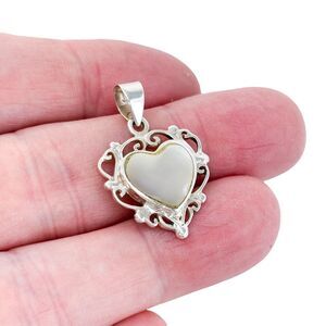 Vintage Sterling Silver 925 Mother of Pearl Heart Pendant